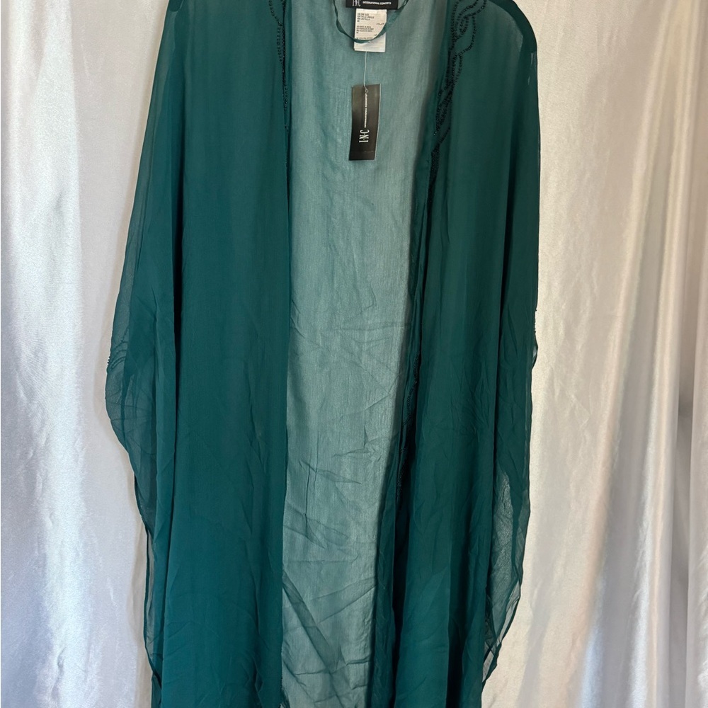 INC International Concepts Deep Green Sheer Kimono Cover-Up NWT